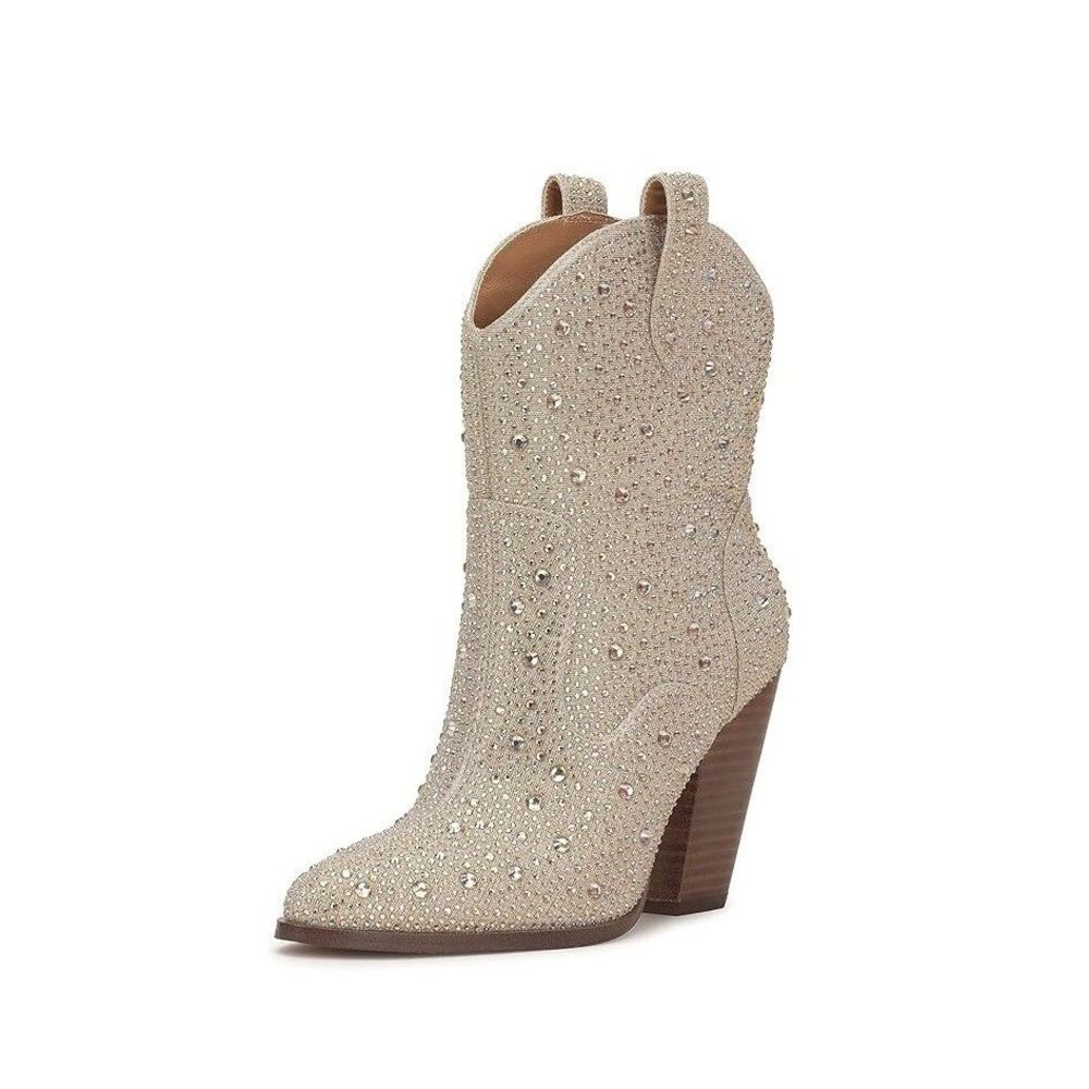 Jessica Simpson Womens 6.5 M Champagne Cissely Glitter Booties DISPLAY YT8